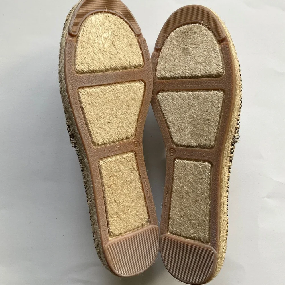 Talbots Black White Woven Espadrille Flats Shoes Sz 9M Slip On Jute Gingham NWOT